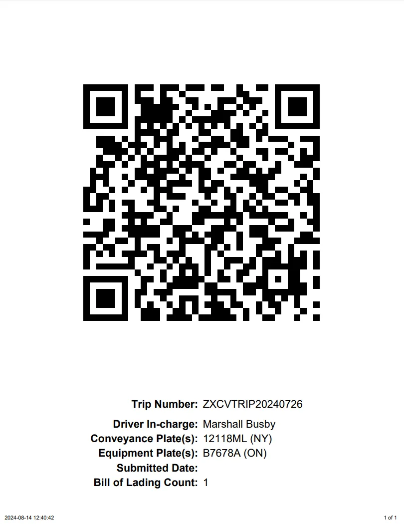 ACE Manifest QR Barcode Arrival Requirements